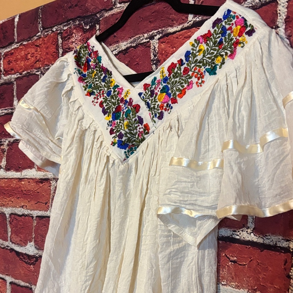 Embroidered Floral White Flowy  Top
